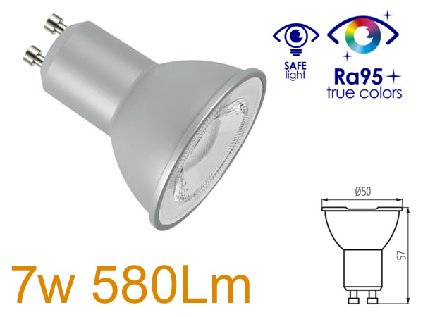 iqled7ww Ampoule LED CRI95 7w GU10 230v blanc chaud 2700k 36° série IQ LED certifié TUV