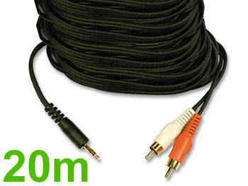 jk2rca20 Cordon audio stereo trs long de type jack 3.5 vers 2 rca L=20m pour PC vers ampli stro