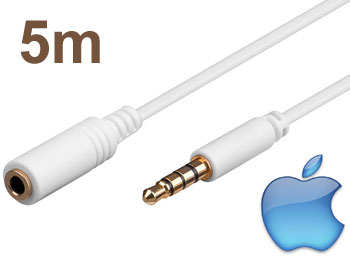 jk4mf5 Rallonge jack 3.5mm 4 contacts L=5m blanc male femelle pour Apple iPod, iPhone, iPad  