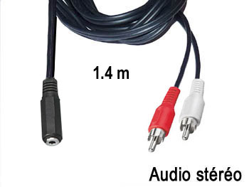 jkf2rca14 Cable raccord audio 2 RCA male vers jack 3.5mm femelle stéréo L=1,4m