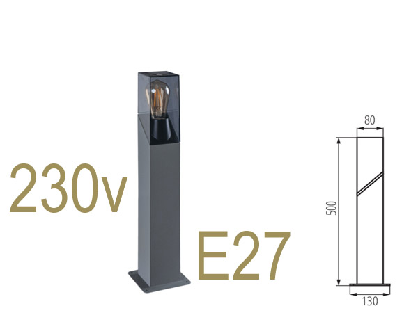 laven50 Potelet extrieur de jardin gris fonc graphite 230v E27 H=50cm pour alle de jardin et terrasse avec ampoule LED fournie 4w 3000K