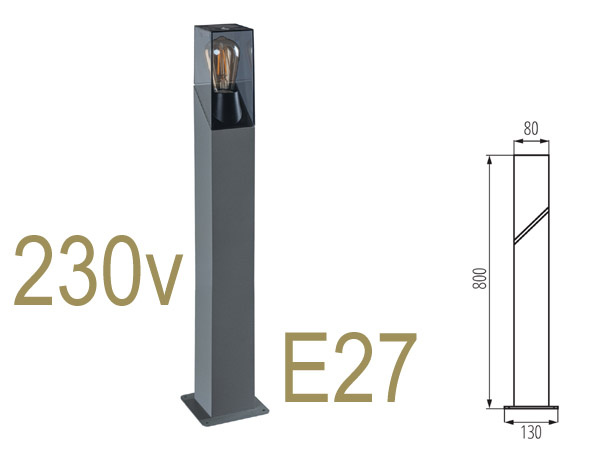 laven80 Potelet ext�rieur de jardin gris fonc� graphite 230v E27 H=80cm pour all�e de jardin et terrasse avec ampoule LED fournie 4w 3000K