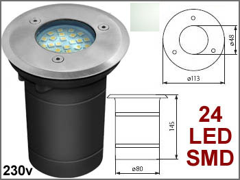 led4870smdc Spot encastrable extrieur tanche GU10 IP 67 Aluminium 3w LED SMD blanc lumire du jour 120 230v 240v rond pour sol de terrasse , jardin et plage de piscine avec double presse toupe