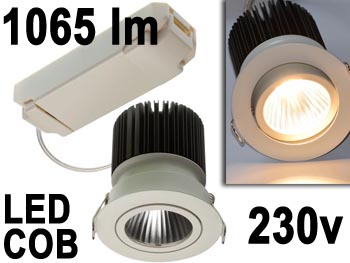 leda42ww Spot encastrable orientable pour faux plafond 230v 12.6w LED 600mA COB 1065lm 