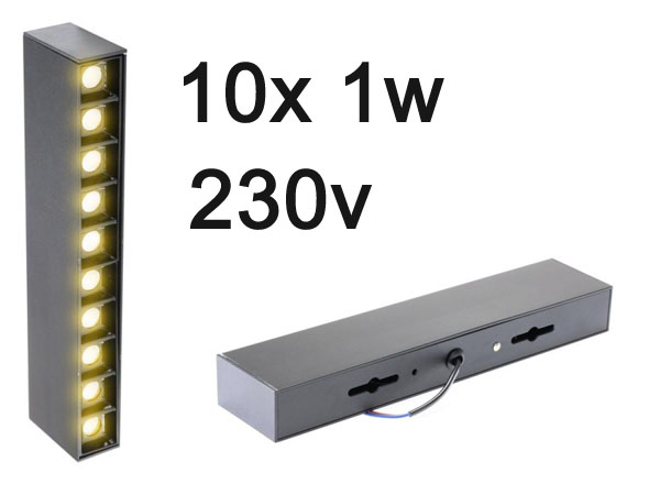 lm3407 Mini rampe LED 10x 1w 3000K 230v CRI90 27cm  poser ou  fixer au mur ou plafond.