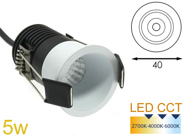 lm4312cct mini spot encastrable LED 5w 230v CCT 2700k - 4000k - 6000k faible diamètre 40mm spécial chevron de véranda et faux plafond