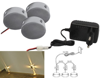 mig3led kit 3 mini spots muraux 12v aluminium 4 LED en toile pour balisage de couloir et dcoration + transfo 12v et cablage