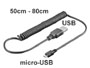 Cable spirale USB vers micro-USB pour smartphone 50cm