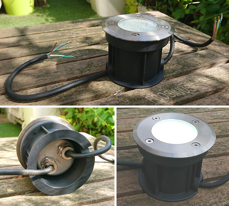 odrog7010dp Spot LED 220v 230v 2w BLANC lumière du jour 6000k, Rond, DOUBLE PRESSE ETOUPE, étanche IP67 pour l'exterieur. Faible profondeur. Encastrable pour sol de terrasse & jardin. Inox 316L compatible milieu salin ( piscine filtrage au sel / bord de mer) Image odrog7010dp Fcosinus