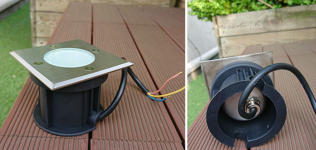 odrog7012bl Spot LED 220v 230v 2w BLEU, Carré, étanche IP67 pour l'exterieur. Faible profondeur. Encastrable pour sol de terrasse & jardin. Inox 316L compatible milieu salin ( piscine filtrage au sel / bord de mer) Image odrog7012bl Fcosinus