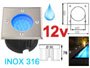 Spot LED 12v 1.8w Bleu, Carré, étanche IP67 pour l'exterieur. Inox 316L, Faible profondeur. Encastrable pour sol de terrasse, jardin et plage de piscine
