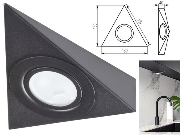 opez81b Spot triangle noir 12v G4 pour plan de travail de cuisine fixation sous meuble haut sans interrupteur ( sans ampoule )