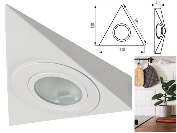 opez81w Spot triangle blanc 12v G4 pour plan de travail de cuisine fixation sous meuble haut sans interrupteur ( sans ampoule )