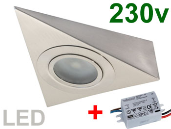 opez8670cw Spot triangle 230v 2.5w LED haute luminosité 300lm blanc lumière du jour pour plan de travail de cuisine fixation sous meuble haut