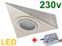 Spot triangle 230v 2.5w LED haute luminosité 280lm blanc chaud pour plan de travail de cuisine fixation sous meuble haut