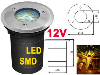 orom4870smd12v Spot encastrable extrieur tanche IP 67 Aluminium MR16 LED SMD basse tension 12v rond pour sol de terrasse , jardin et plage de piscine avec double presse toupe