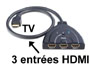 Commutateur électronique HDMI 1.4 avec 3 entrées vers 1 sortie sur 50cm de cable avec commutation automatique et manuelle