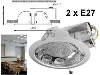 ralf4820 Spot encastrable 230v pour faux plafond professionnel  23cm blanc 2 x E27 pour double ampoule fluocompacte ou LED