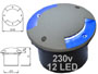 Spot carrossable led bleu encastrable de sol rond extrieur tanche IP 66 Aluminium LED BLEUES 230v double faisceau pour alle , jardin et accs voiture