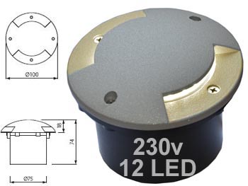 regor7281ww Spot carrossable led blanc chaud encastrable de sol rond extrieur tanche IP 66 Aluminium LED 230v double faisceau pour alle , jardin et accs voiture