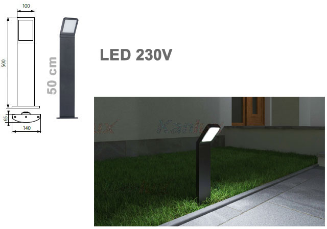 sevia23552 Potelet extrieur de jardin  LED 230v 9w 600Lm H=50cm