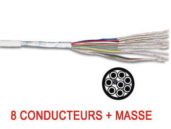 shc8019 Cable multiconducteur blind� fin blanc 8 x 0.19 + masse pour Alarme L=10m