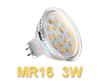 smdmr16ww Ampoule LED MR16 12v AC DC 3w 270Lm 120° Blanc chaud 3000k
