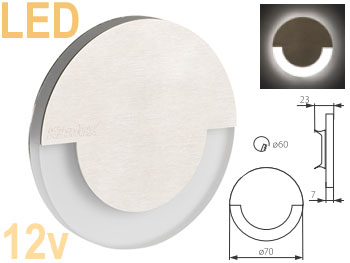 sola12ww Petit spot encastrable mural rond  LED 12v couleur aluminium bross design pour escalier , bas de mur , couloir ...