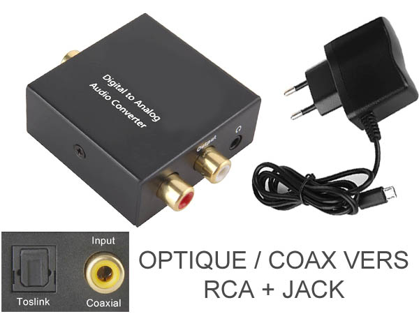 CONVERTISSEUR AUDIO TOSLINK - COAX / 2 RCA ANALOGIQUES