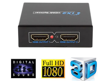 splitter2hdmi Splitter distributeur 1 entre vers 2 sorties simultanes , rpartiteur doubleur amplifi HDMI 1.4 compatible DVI et 3D