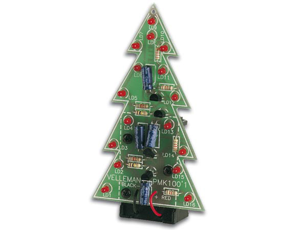 wssa100 KIT électronique Velleman à souder : sapin de Noël à 16 LED clignotantes rouges mk100